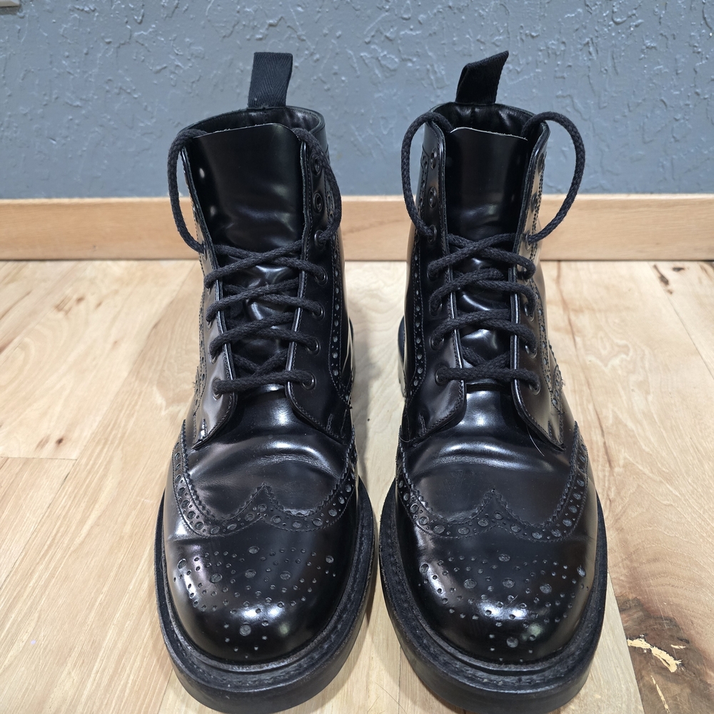 Prada Black Leather Combat Wing Tip Boots